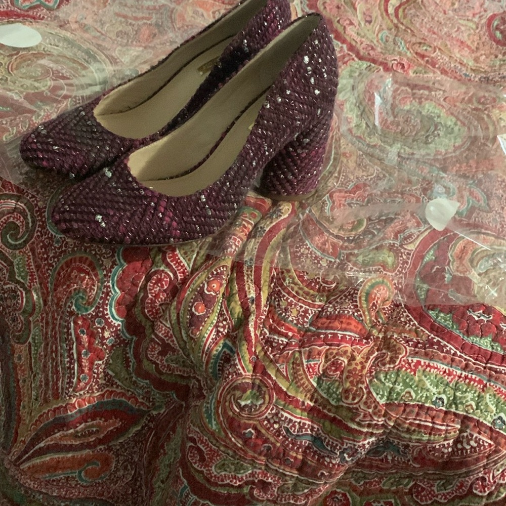 Louise et Cie Jayant Purple Tweed Metallic Fleck Chunky Flared Heels Pumps Sz 8
